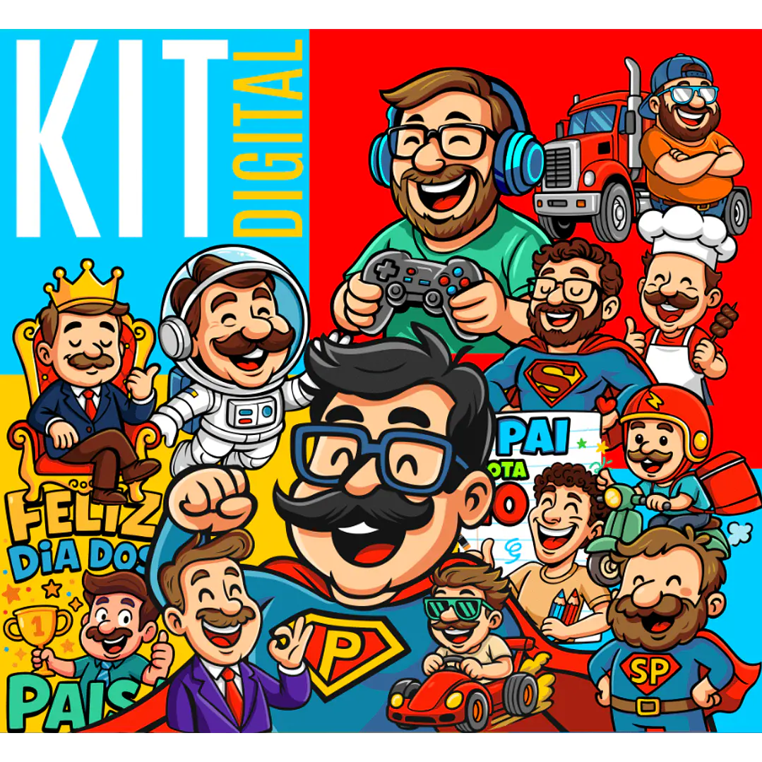 106 Artes para Caneca, azulejo, almofada, e Camisa Dia dos Pais Cartoon + Kit Digital em Jpg 7