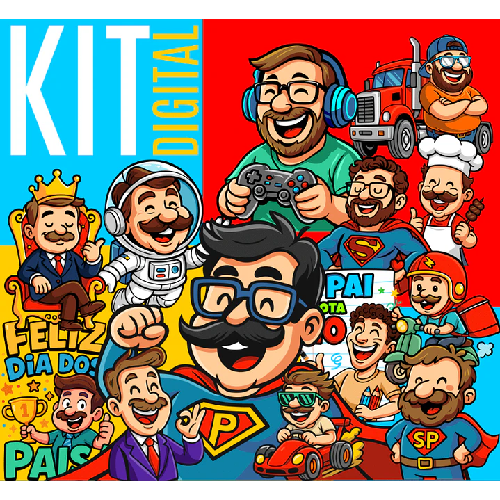 106 Artes para Caneca, azulejo, almofada, e Camisa Dia dos Pais Cartoon + Kit Digital em Jpg 7