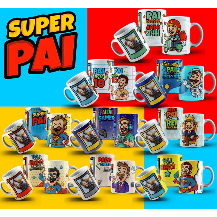 106 Artes para Caneca, azulejo, almofada, e Camisa Dia dos Pais Cartoon + Kit Digital em Jpg 1