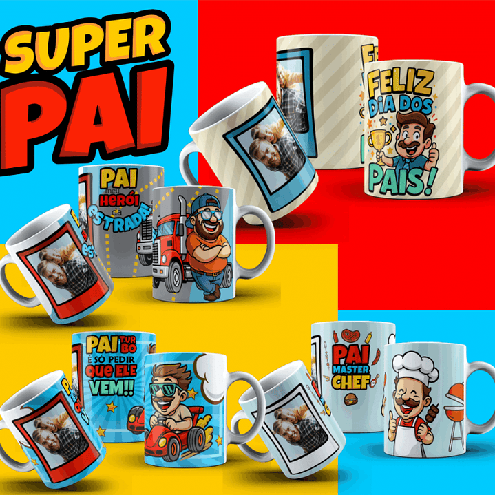 106 Artes para Caneca, azulejo, almofada, e Camisa Dia dos Pais Cartoon + Kit Digital em Jpg 2