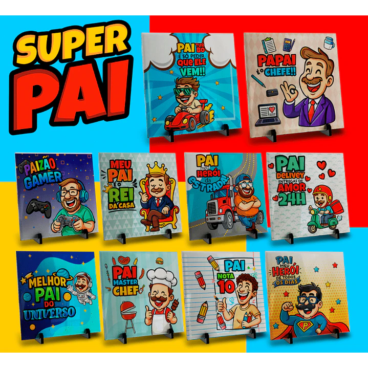 106 Artes para Caneca, azulejo, almofada, e Camisa Dia dos Pais Cartoon + Kit Digital em Jpg 6