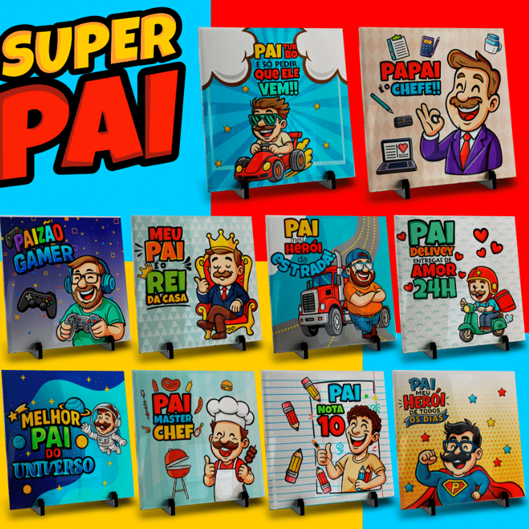 106 Artes para Caneca, azulejo, almofada, e Camisa Dia dos Pais Cartoon + Kit Digital em Jpg 6