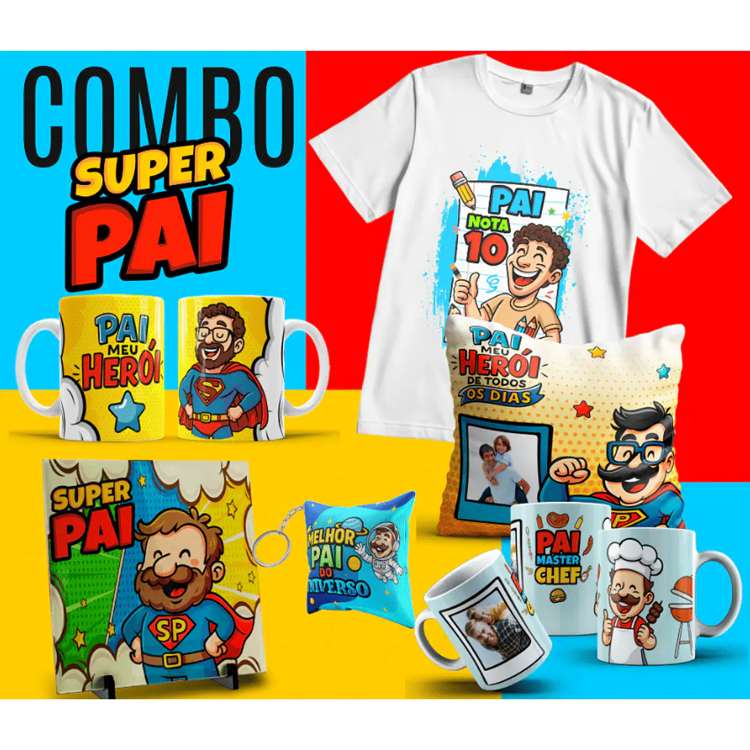 106 Artes para Caneca, azulejo, almofada, e Camisa Dia dos Pais Cartoon + Kit Digital em Jpg 18