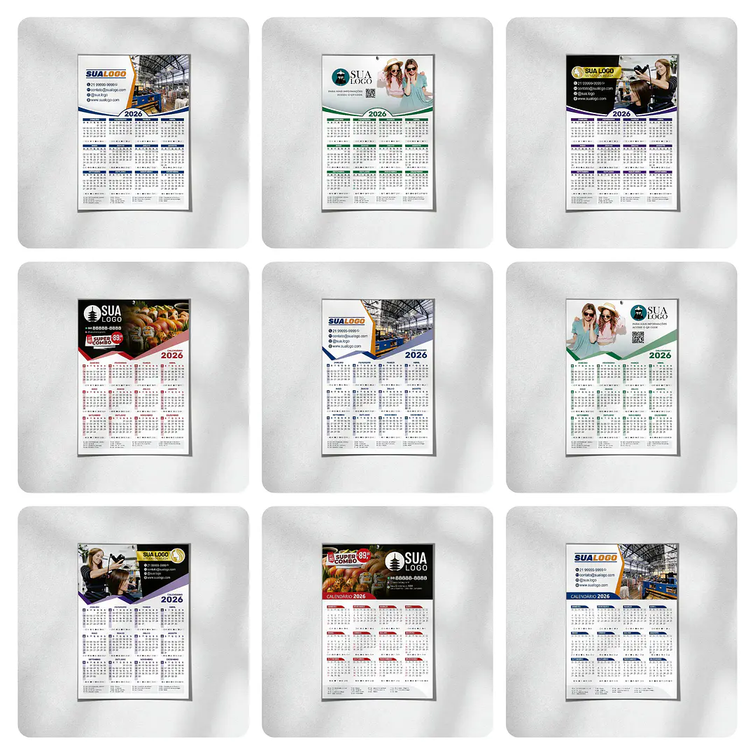 Calendário 2026 Arquivos Editáveis Diversos Modelos PDF e Corel Draw 7