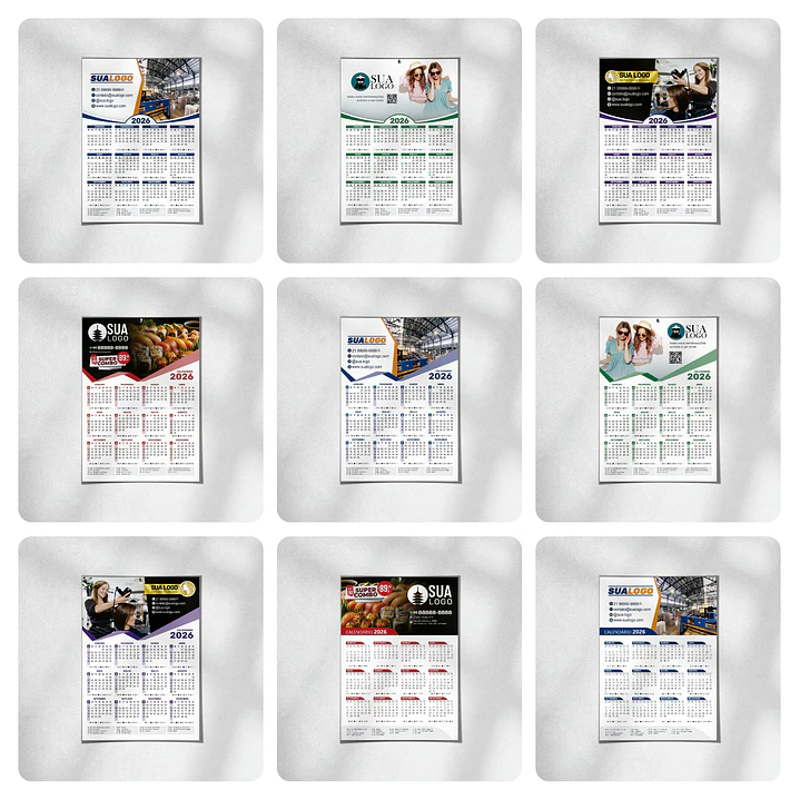 Calendário 2026 Arquivos Editáveis Diversos Modelos PDF e Corel Draw 7