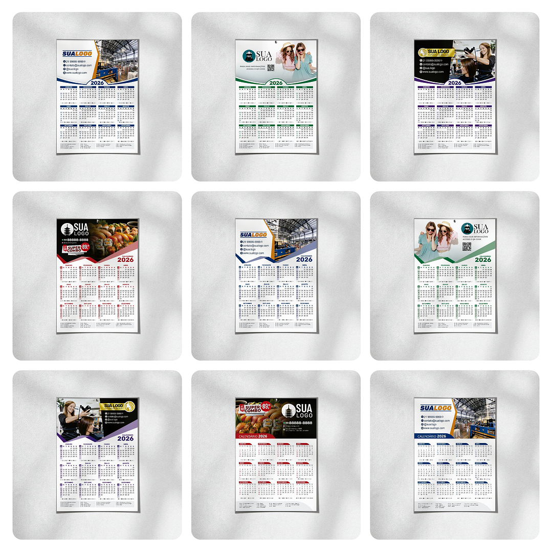 Calendário 2026 Arquivos Editáveis Diversos Modelos PDF e Corel Draw 7