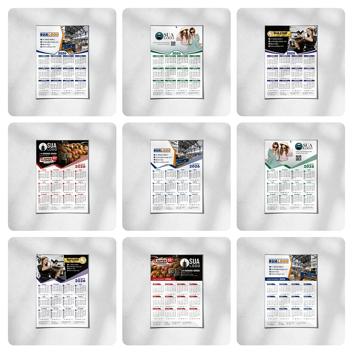 Calendário 2026 Arquivos Editáveis Diversos Modelos PDF e Corel Draw 7