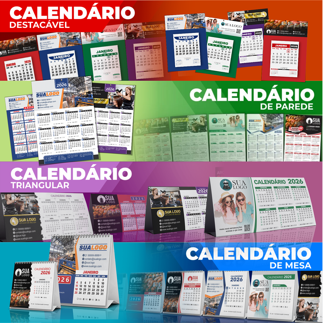 Calendário 2026 Arquivos Editáveis Diversos Modelos PDF e Corel Draw 2