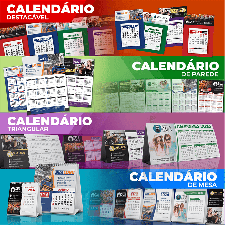 Calendário 2026 Arquivos Editáveis Diversos Modelos PDF e Corel Draw 2