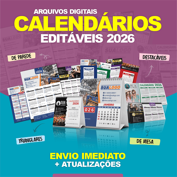 Calendário 2026 Arquivos Editáveis Diversos Modelos PDF e Corel Draw 1