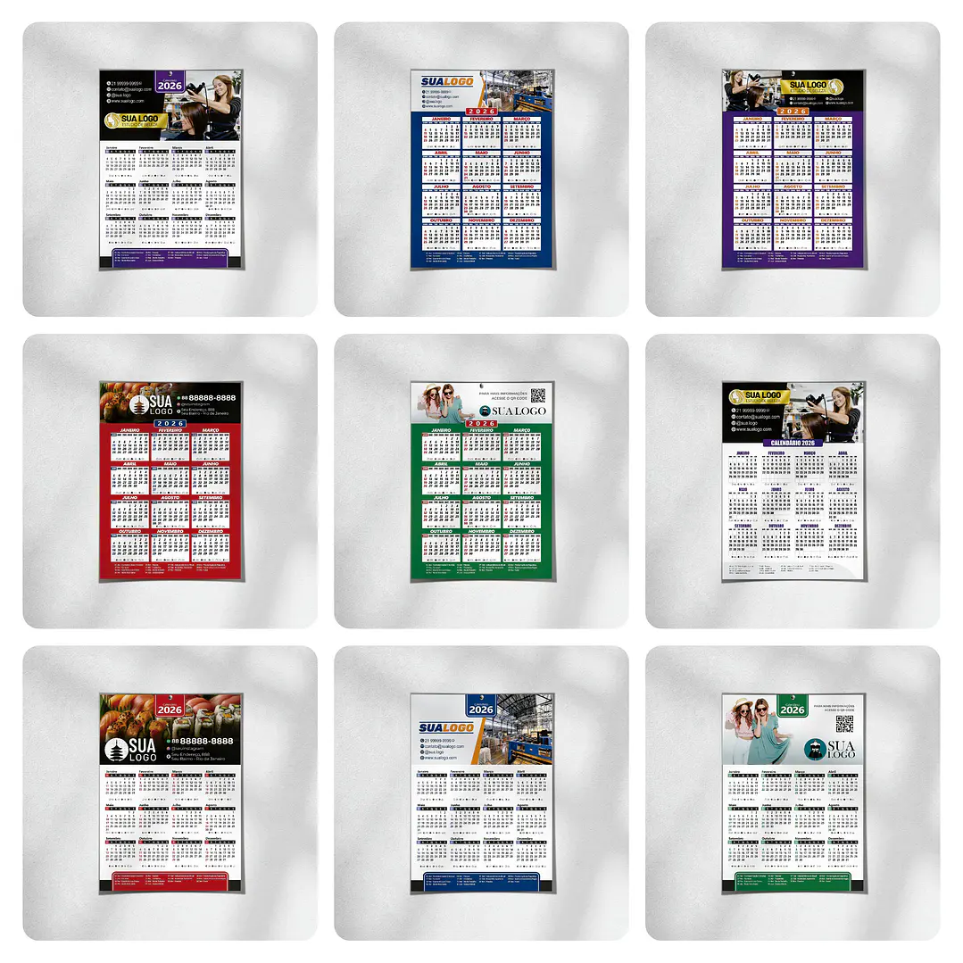 Calendário 2026 Arquivos Editáveis Diversos Modelos PDF e Corel Draw 9