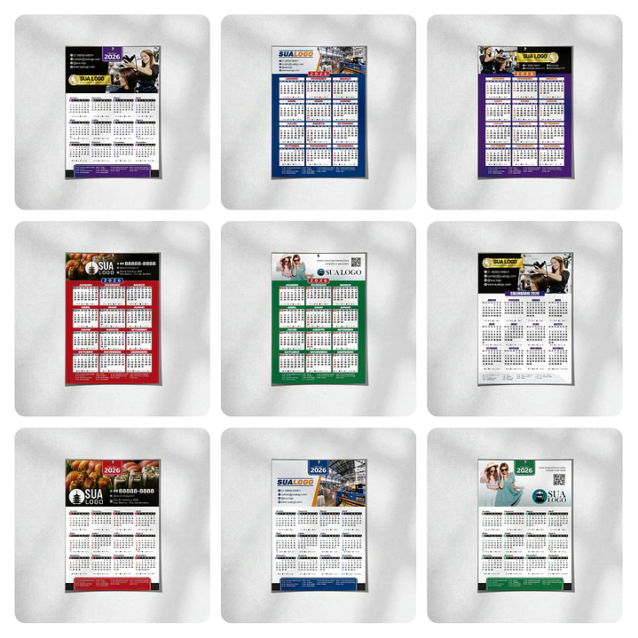 Calendário 2026 Arquivos Editáveis Diversos Modelos PDF e Corel Draw 9
