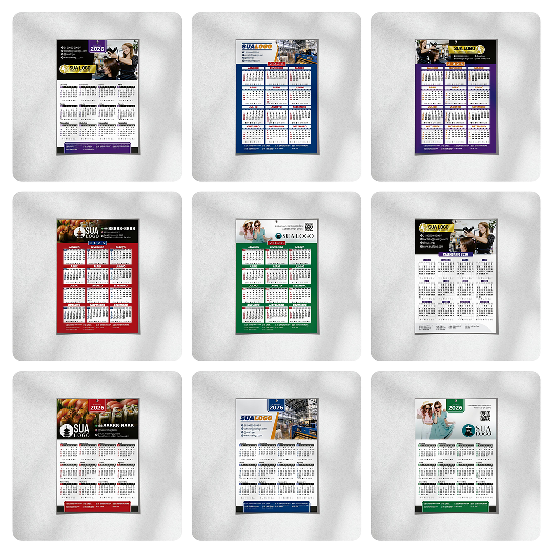 Calendário 2026 Arquivos Editáveis Diversos Modelos PDF e Corel Draw 9