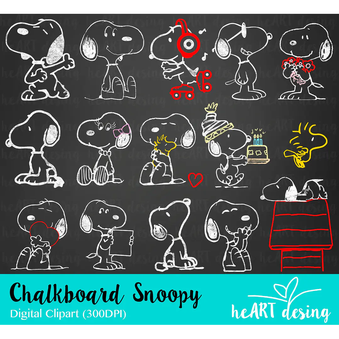 Kit Digital Snoopy Chalkboard em Png 1