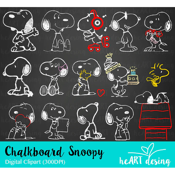 Kit Digital Snoopy Chalkboard em Png 1