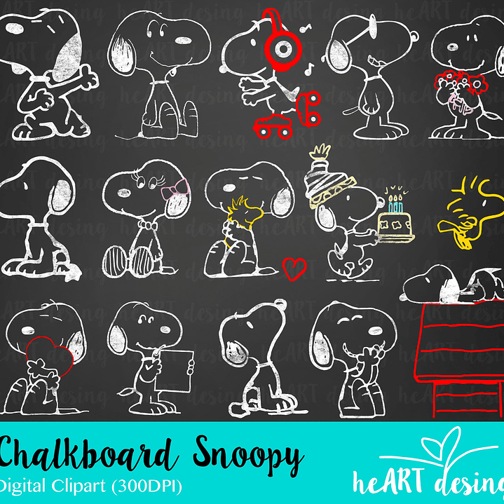 Kit Digital Snoopy Chalkboard em Png 1