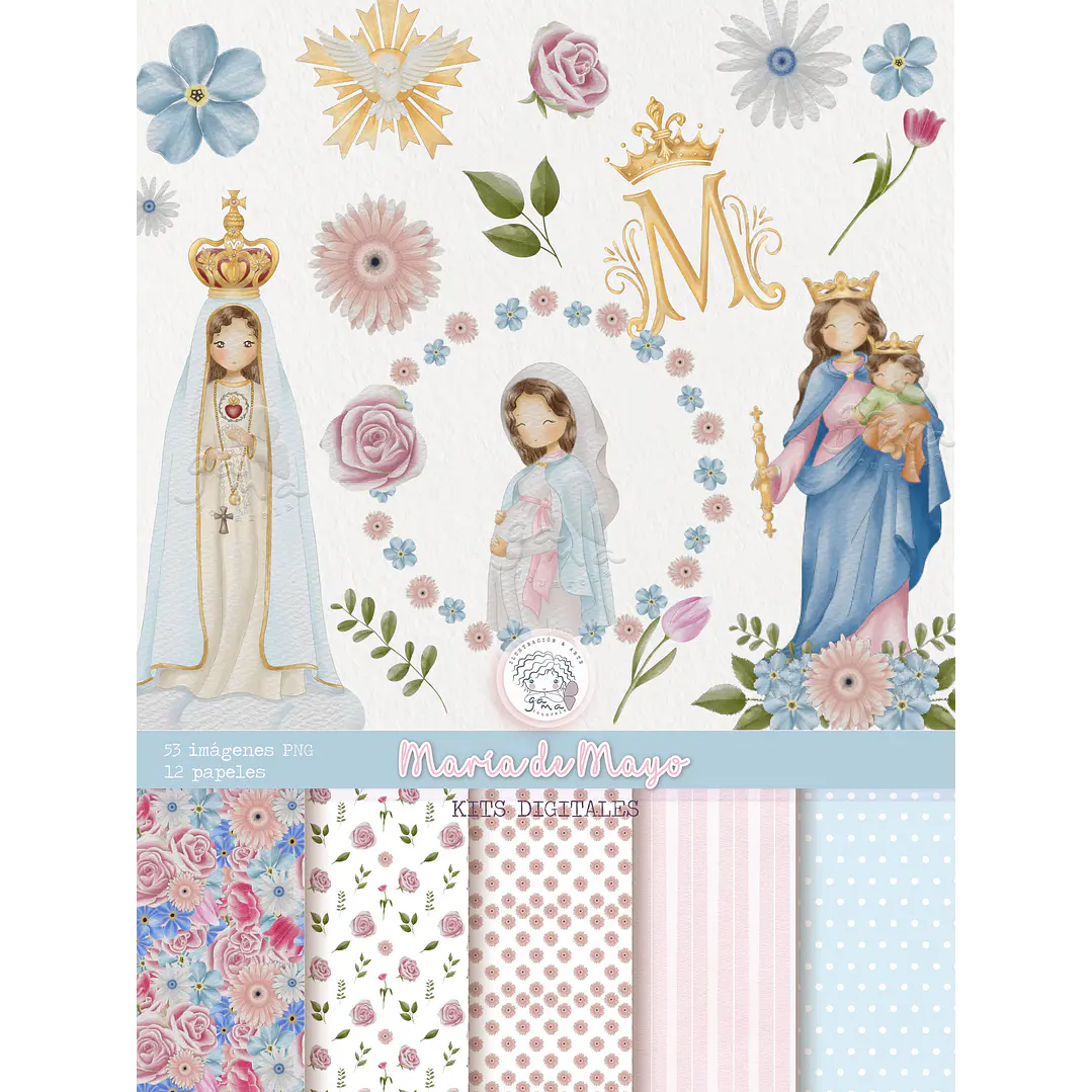 Kit Digital Virgem Maria, Fátima Maria Auxiliadora em Png 1