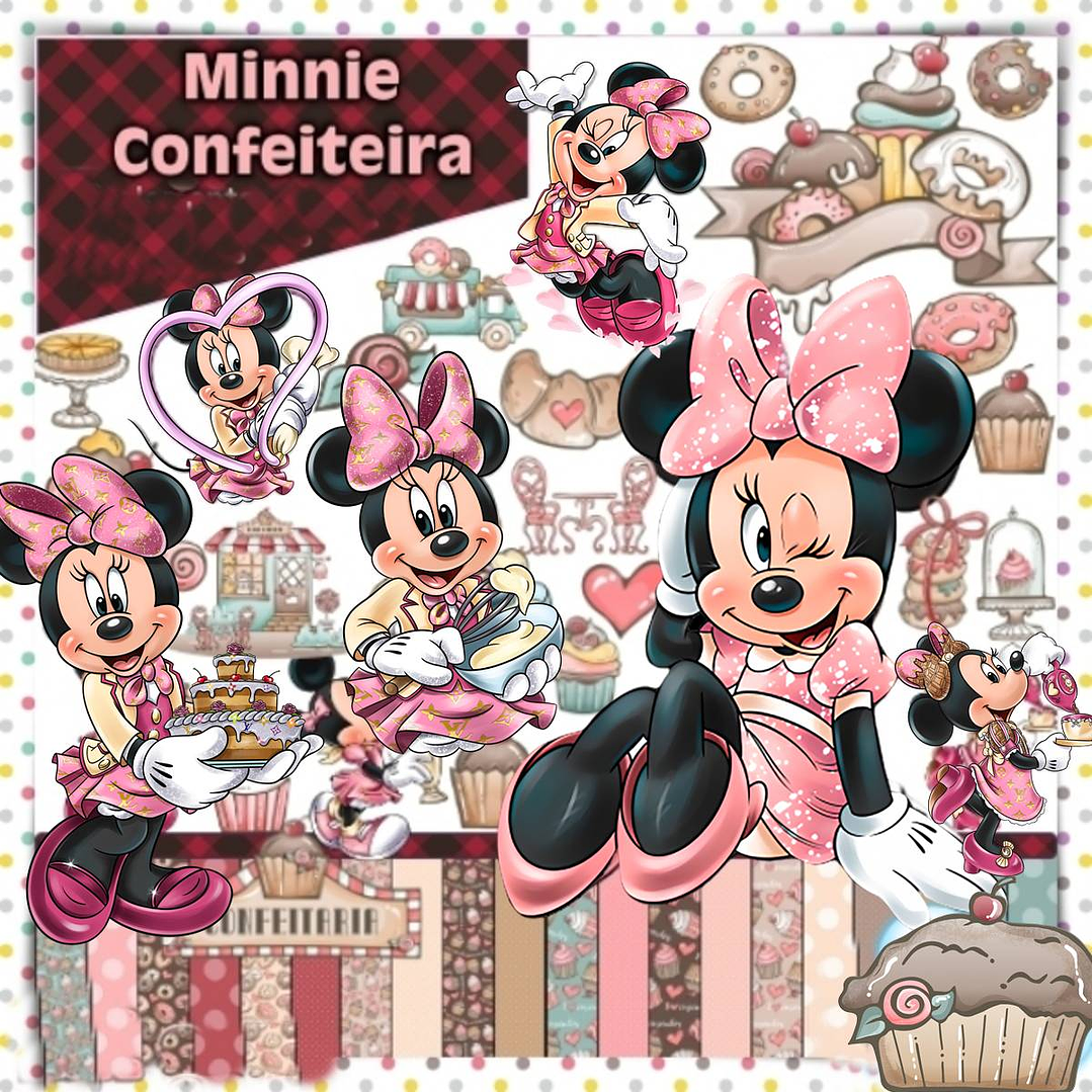 Kit Digital Minnie Confeiteira em Png 1
