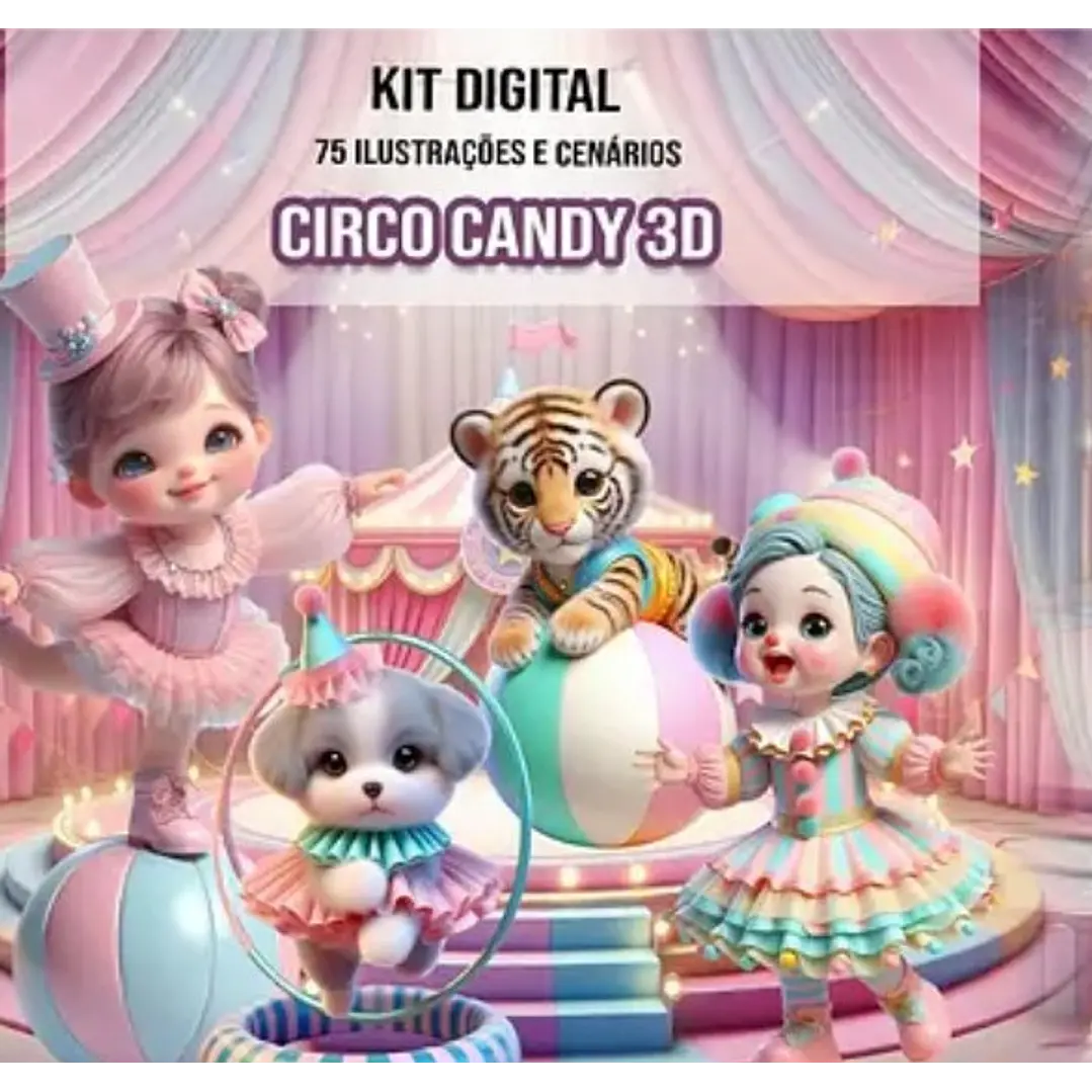 Kit Digital Circo Candy 3d em Png  1