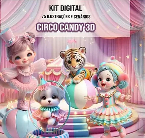 Kit Digital Circo Candy 3d em Png 