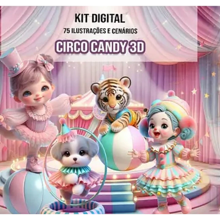 Kit Digital Circo Candy 3d em Png  1