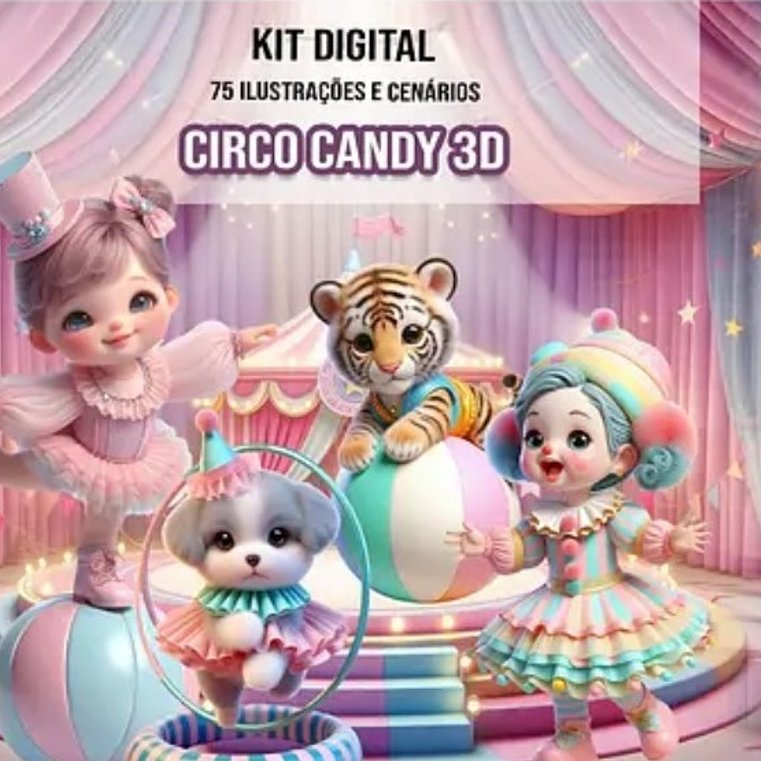 Kit Digital Circo Candy 3d em Png  1