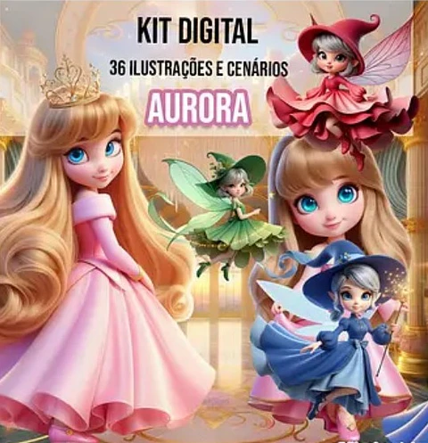 Kit Digital Princesa Aurora em Png 