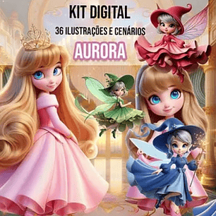 Kit Digital Princesa Aurora em Png 