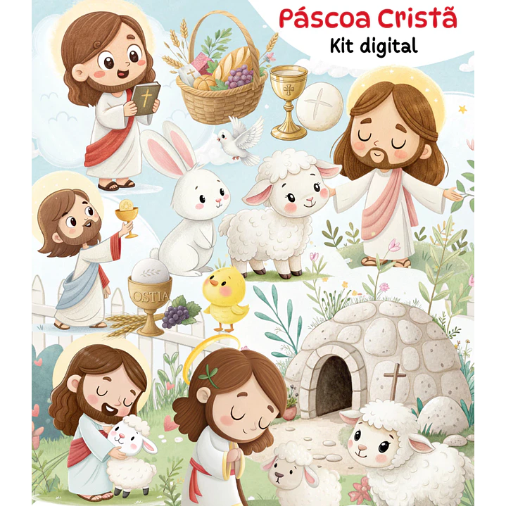 Kit Digital Páscoa Cristã em Png 1