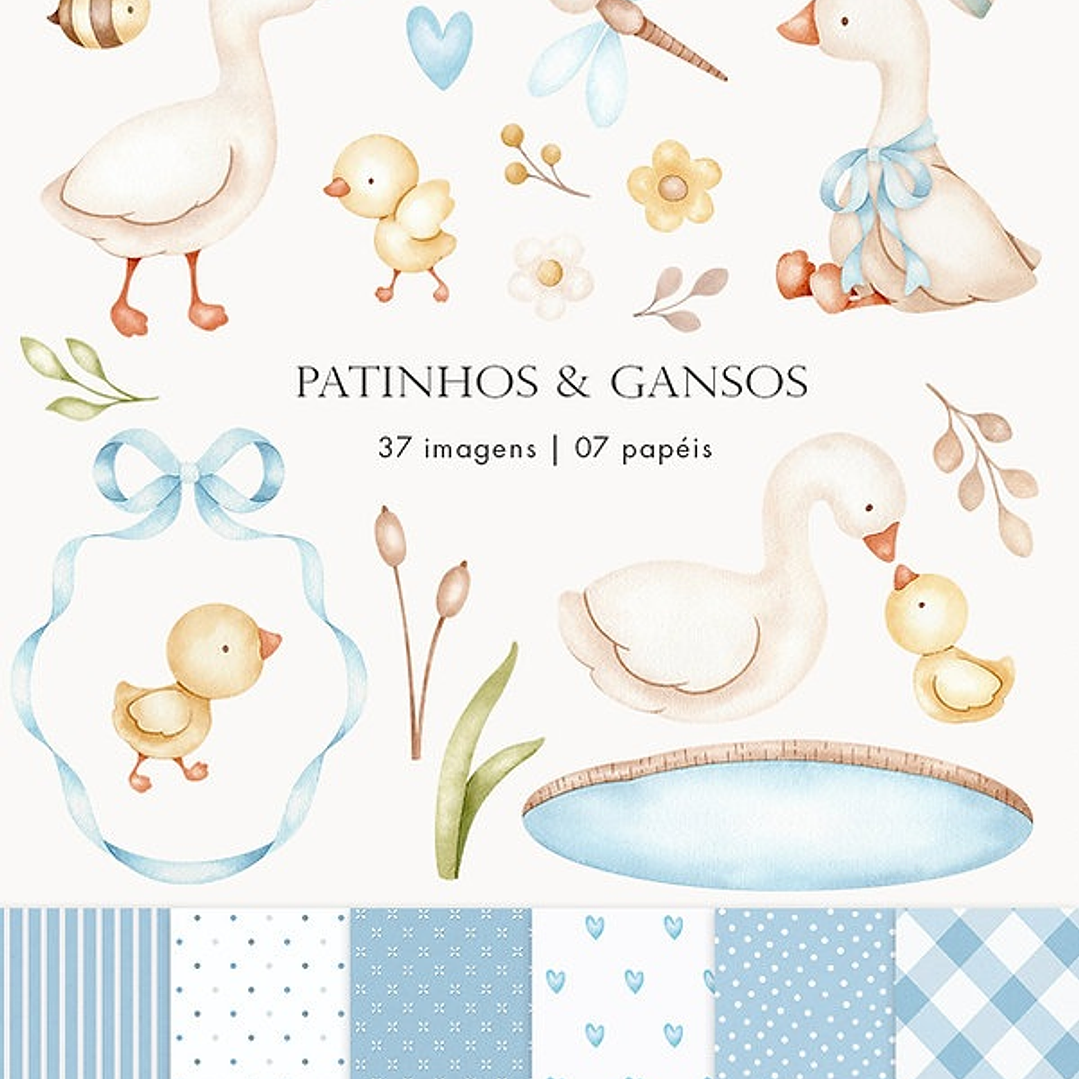 Kit Digital Patinhos e Gansos Azulzinho em Png  1