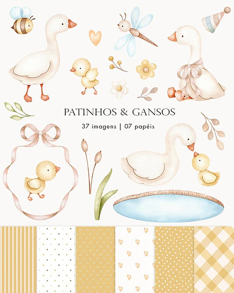 Kit Digital Patinhos & Gansos Amarelinho em Png 