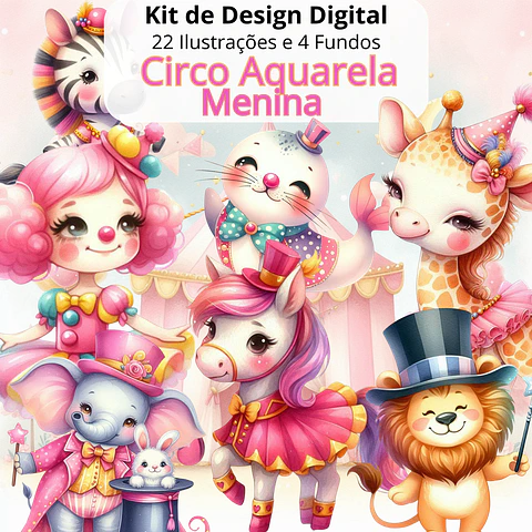 Kit Digital Circo Menina Aquarela em Png