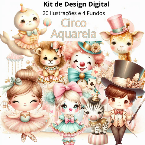 Kit Digital Circo Aquarela em Png 