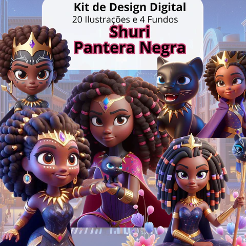 Kit Digital Shuri Pantera Negra em Png