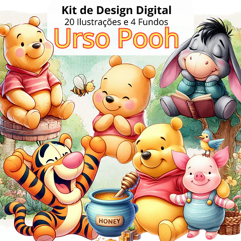 Kit Digital Urso Pooh Personalizado em Png
