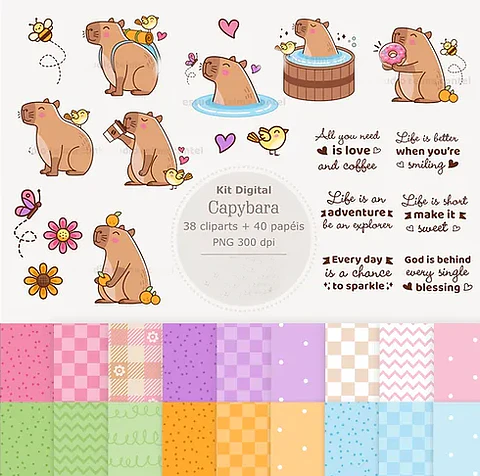 Kit Digital Capivara em Png