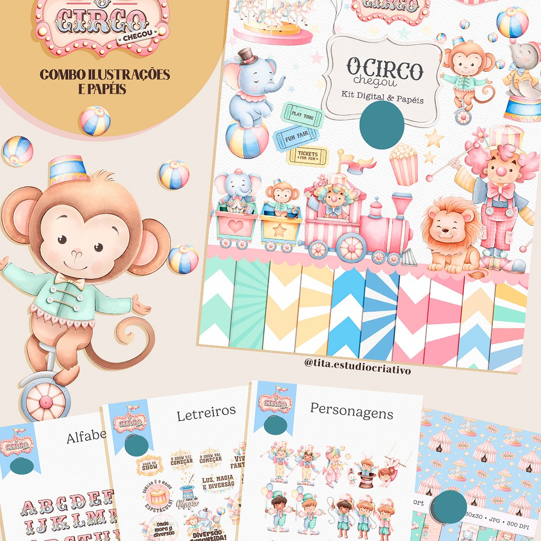 Kit Digital Circo Aquarela em Png 1