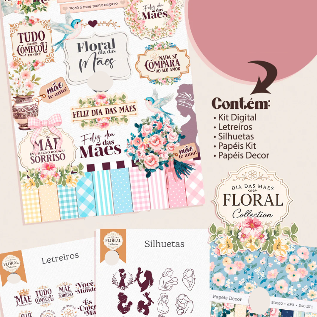 Kit Digital Dia das Mães Aquarela em Png 1