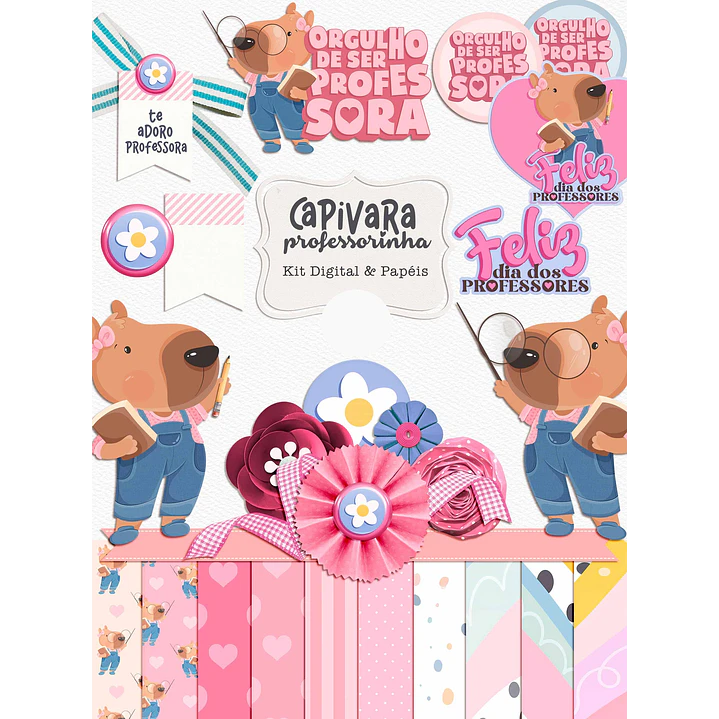 Kit Digital Capivara Professoras Aquarela em Png 1