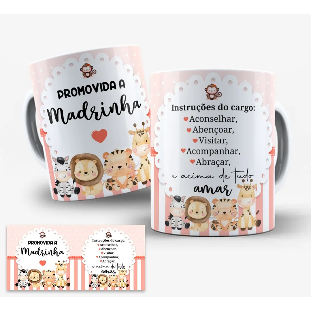2 Artes para Caneca Padrinhos de Batismo Safari Dindo e Dinda Arquivo Editável  1