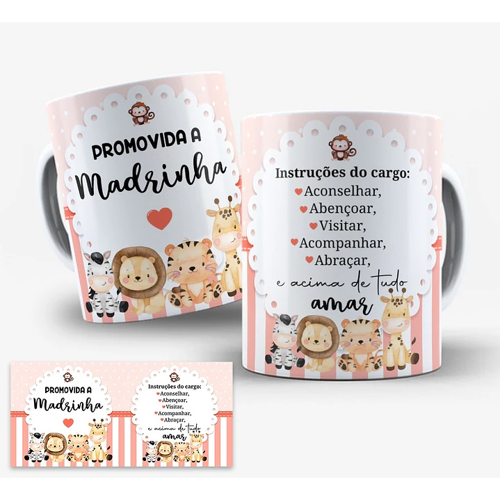 2 Artes para Caneca Padrinhos de Batismo Safari Dindo e Dinda Arquivo Editável  1