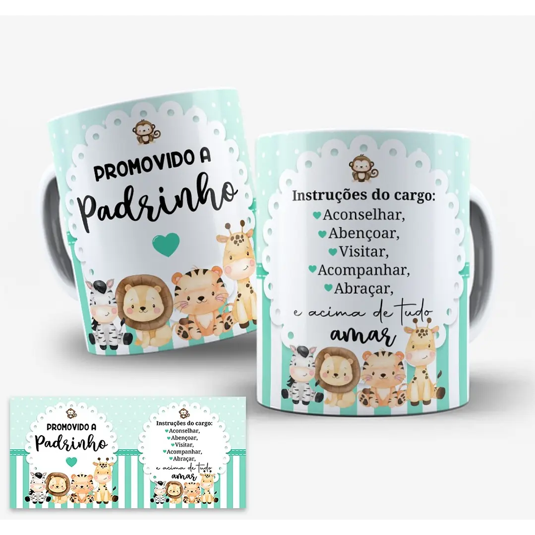 2 Artes para Caneca Padrinhos de Batismo Safari Dindo e Dinda Arquivo Editável  2