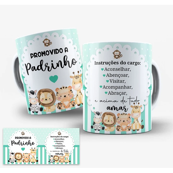 2 Artes para Caneca Padrinhos de Batismo Safari Dindo e Dinda Arquivo Editável  2