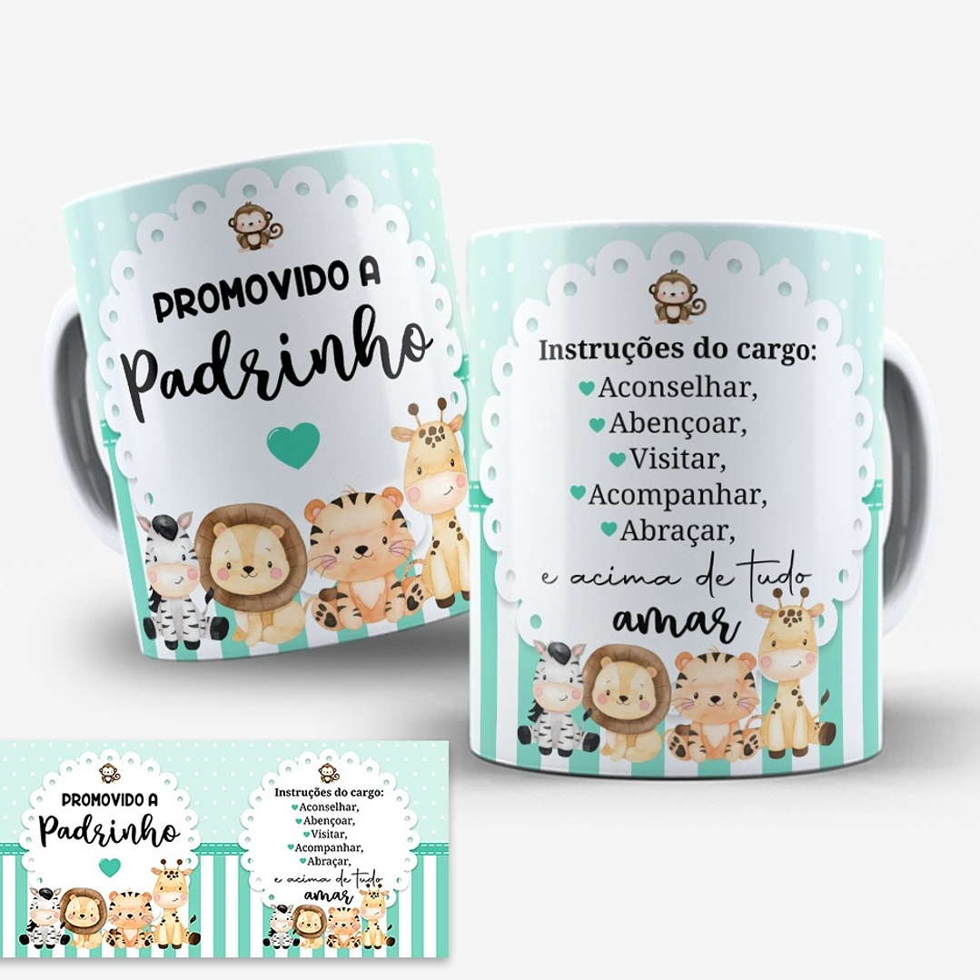 2 Artes para Caneca Padrinhos de Batismo Safari Dindo e Dinda Arquivo Editável  2