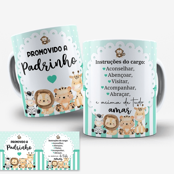 2 Artes para Caneca Padrinhos de Batismo Safari Dindo e Dinda Arquivo Editável  2