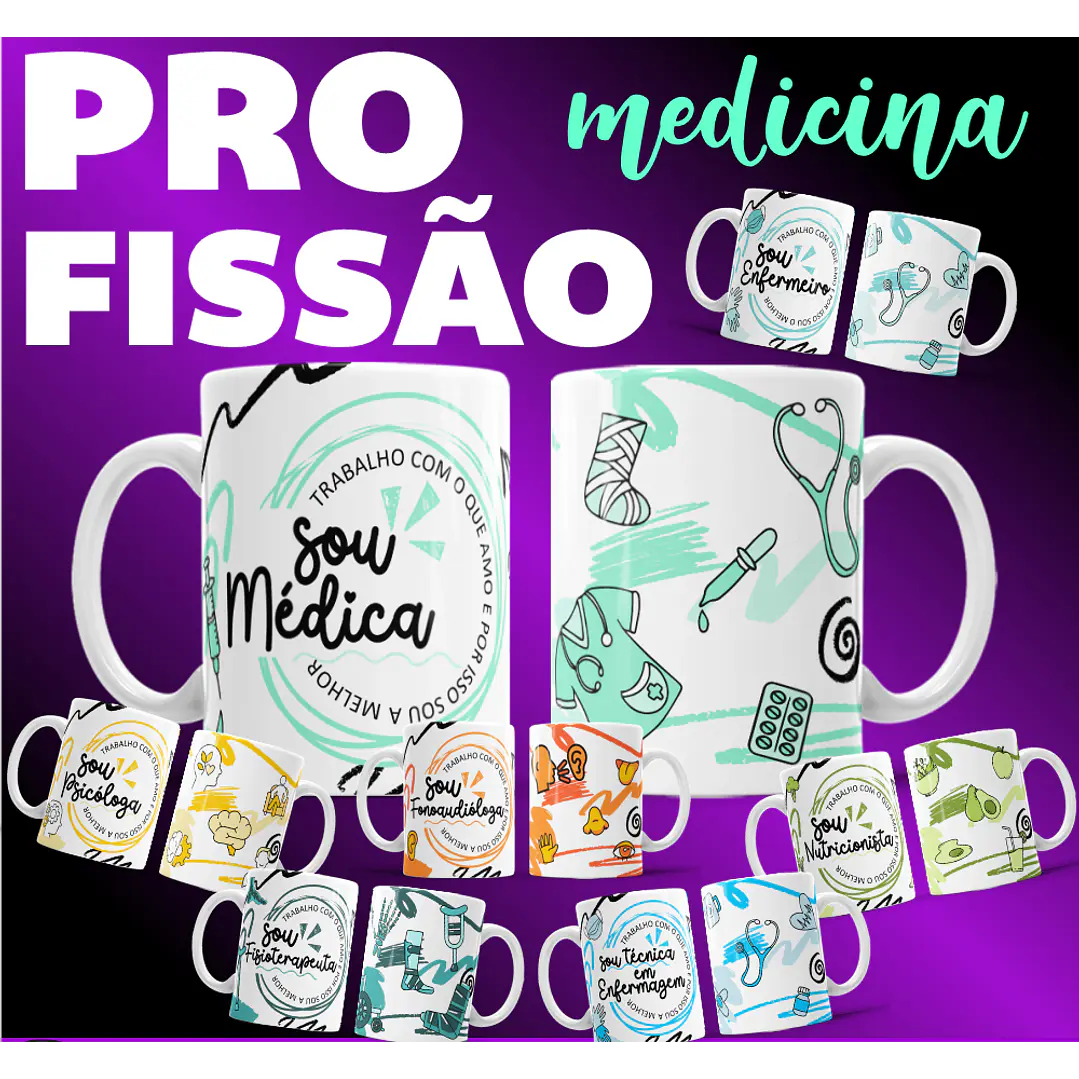 14 Artes para Caneca Profissões Medicina Arquivo editável  1