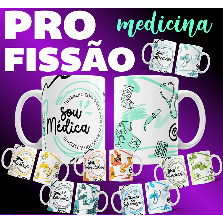 14 Artes para Caneca Profissões Medicina Arquivo editável  1
