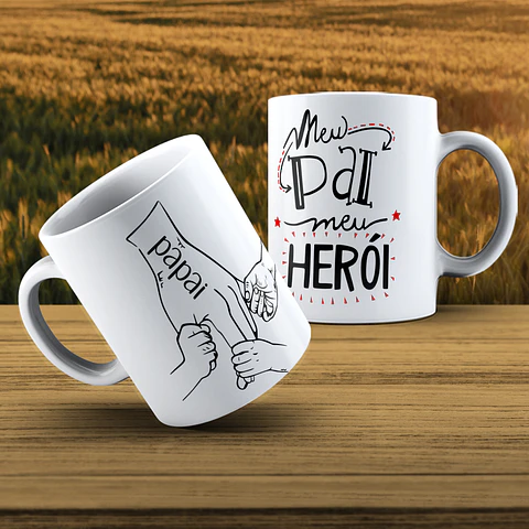4 Artes para Caneca Mãos de Pai Dia dos Pais Arquivo Editável 