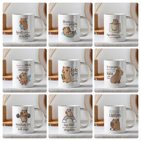 23 Artes para Caneca Capivara Frases Arquivo Editável 