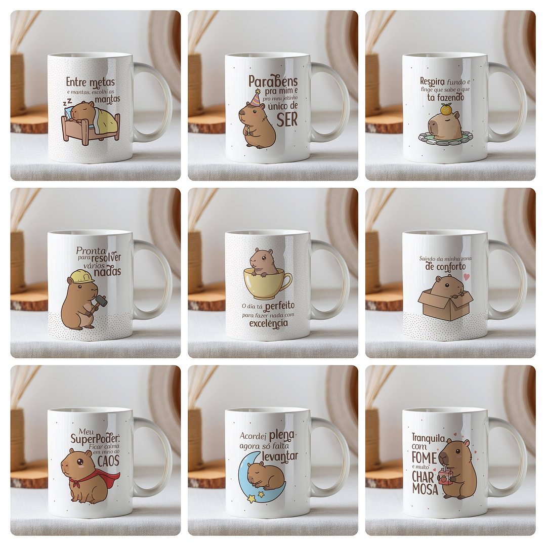 23 Artes para Caneca Capivara Frases Arquivo Editável  2